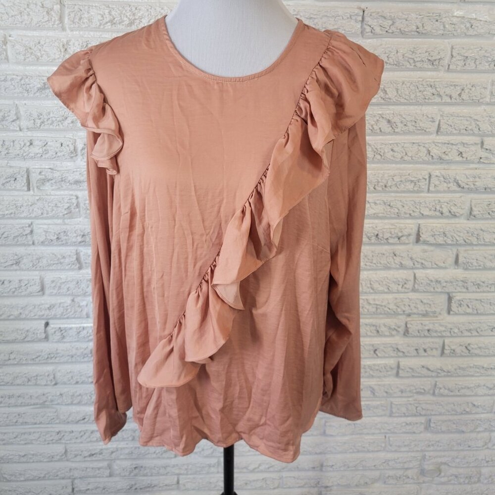 Lane Bryant Womens 18 Long Sleeve Light Brown Keyhole Back Lightweight BRO35E